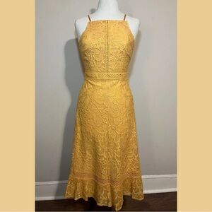 Antonio Melani Mustard Yellow Lace Midi Dress